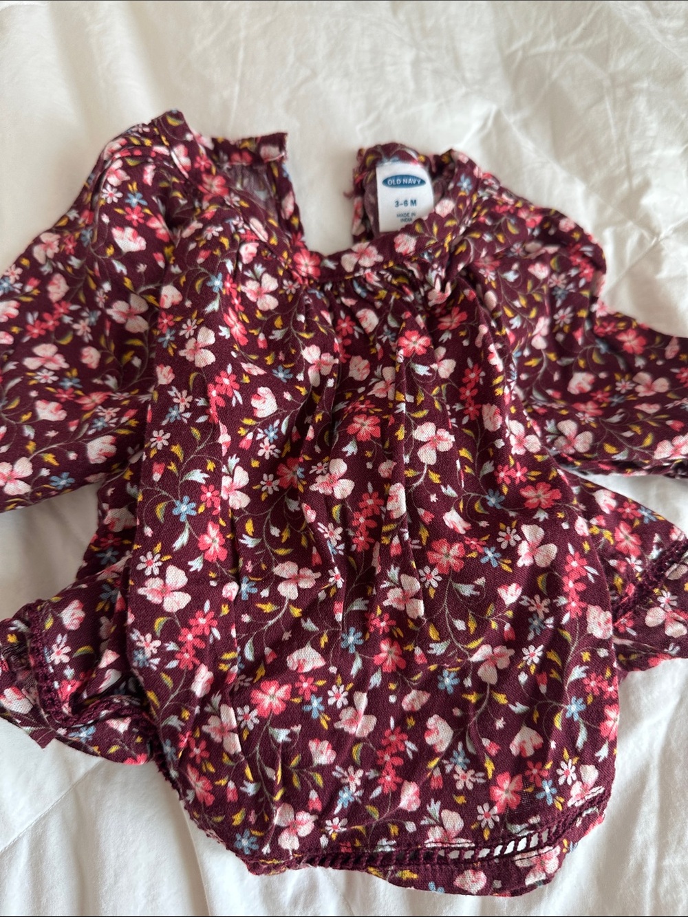 Old Navy Burgundy Floral Ruffled Long-Sleeve Baby Top with Bloomers